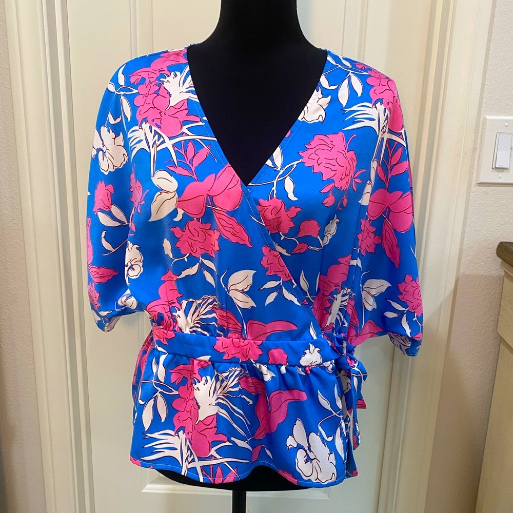 Marc New York Pink and White Wrap Blouse 3/4 Sleeve